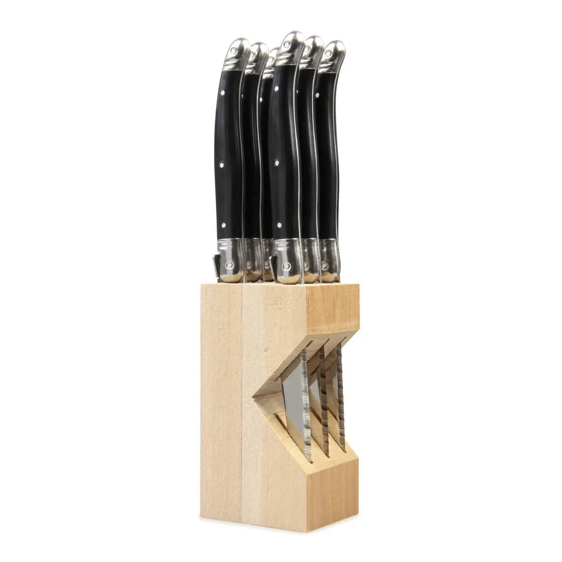Laguiole André Verdier  6 Piece Steak Knife Set in Wooden Block, Black
