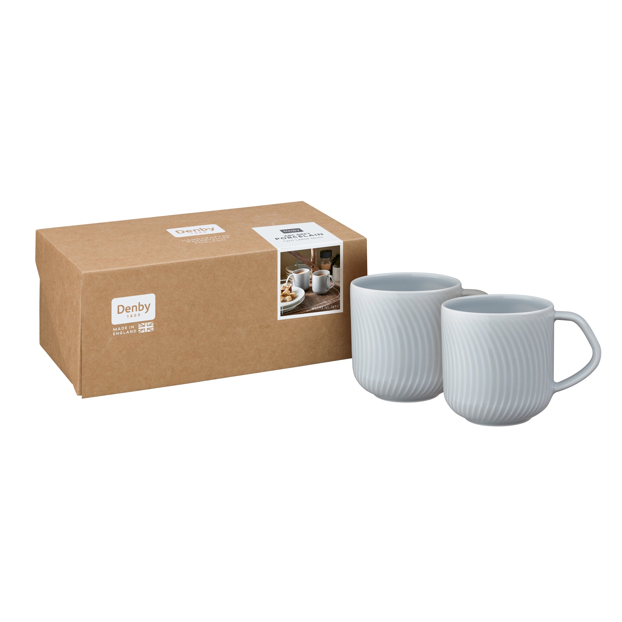 Denby Porcelain Arc Grey Set of 2 Large Mugs