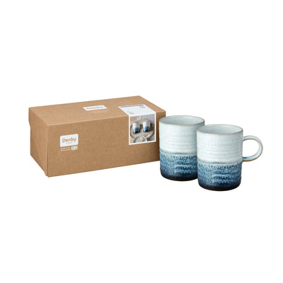 Denby Kiln Blue Ridged Mug Pair