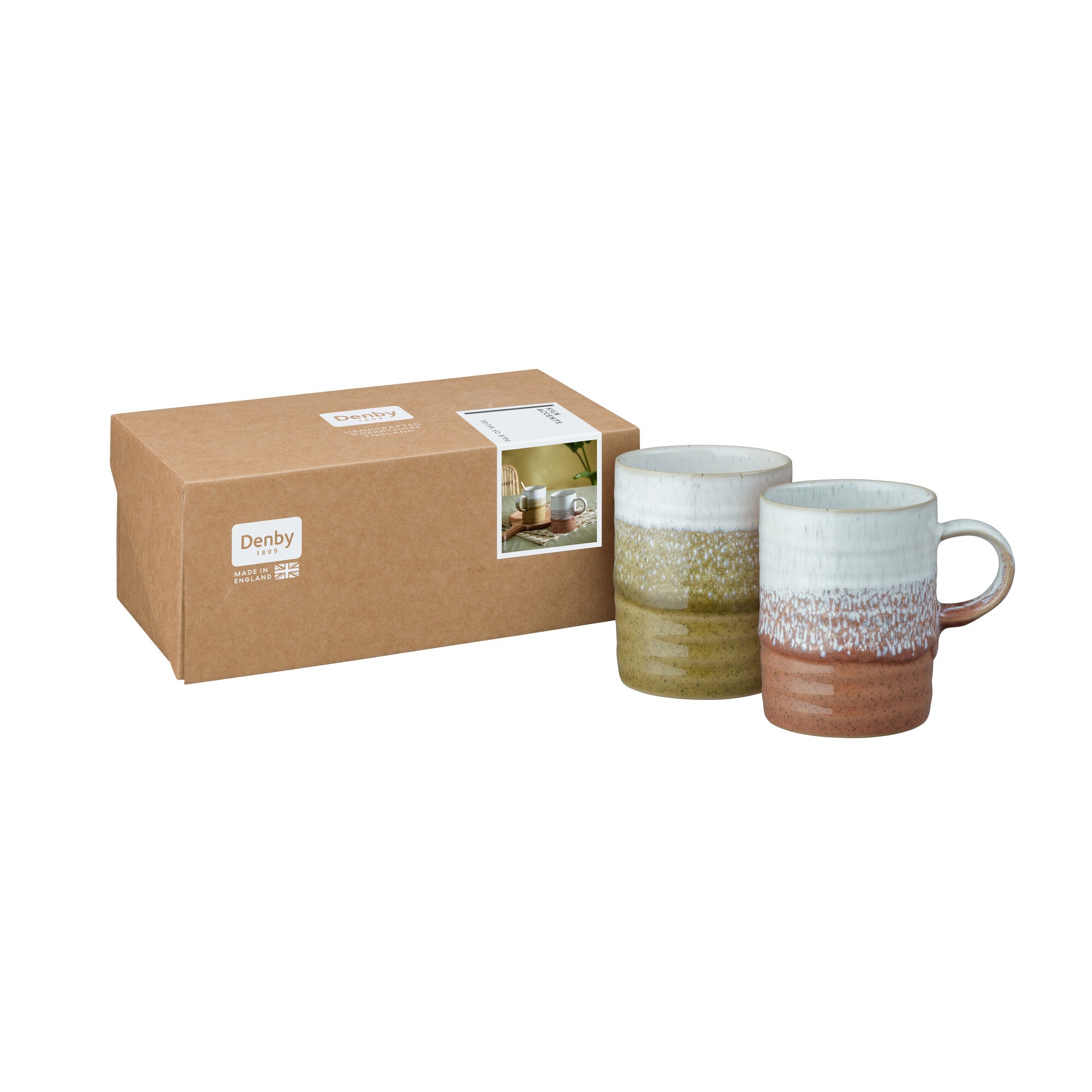 Denby Kiln Accents Ridged Mug Pack of 2 - Ochre & Rust