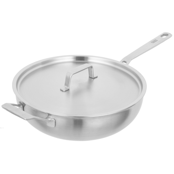 Kuhn Rikon CULINARY FIVEPLY Wok / Chef's pan with lid and long and helper handles uncoated 28cm