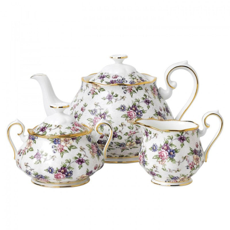 100 Years Of Royal Albert 1940 English Chintz Teapot, Sugar and Cream Set