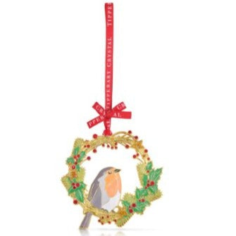 Tipperary Crystal Sparkle Robin and Wreath Christmas Decoration