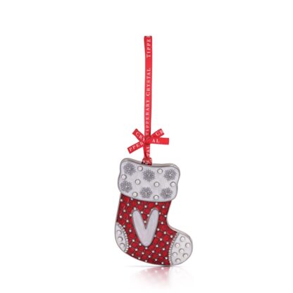 Tipperary Crystal Alphabet Stocking Christmas Decoration - V - Last chance to buy
