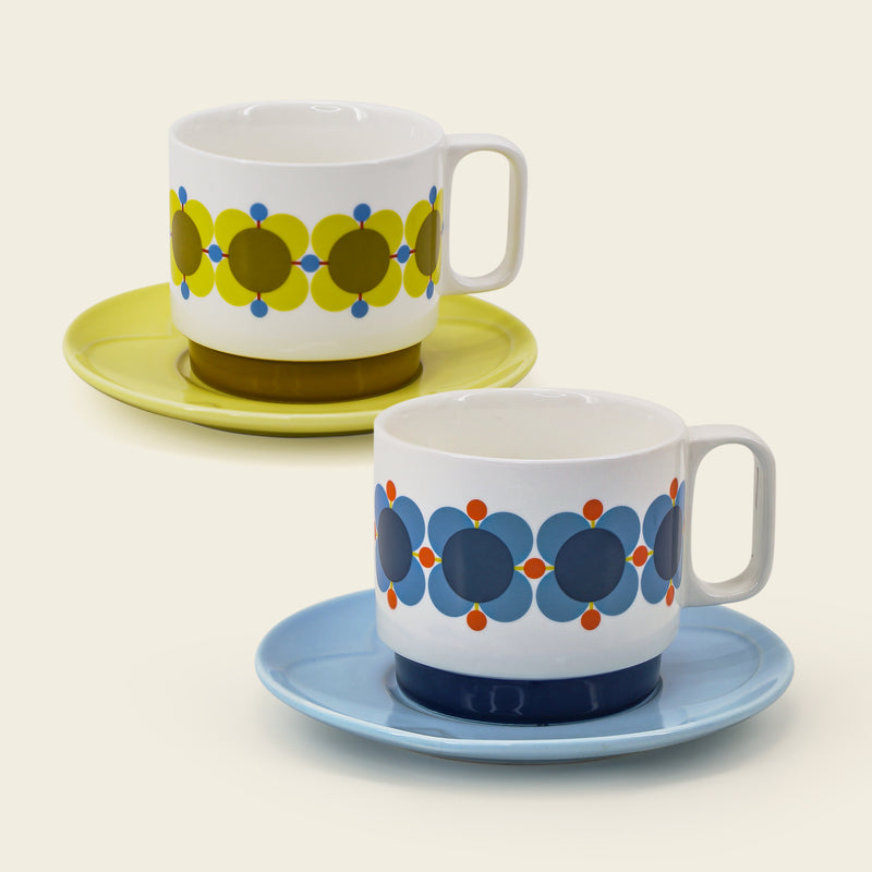 Orla Kiely Atomic Flower Cappuccino Cup & Saucer Set of 2.