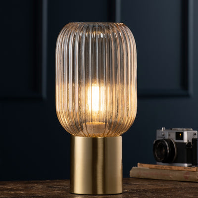 Galway Crystal Fluted Glass table Lamp Amber with Bulb: GCL02