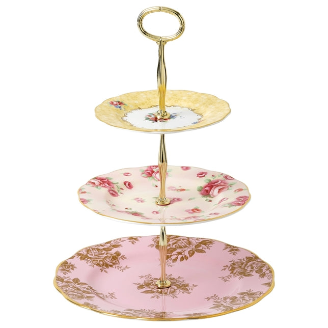 100 Years of Royal Albert 3-Tier Cake Stand – Bouquet, Golden Roses and Rose Blush