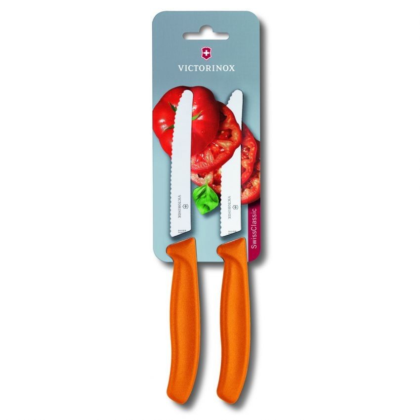 Victorinox Swiss Classic Tomato sausage knife serrated  edge 11cm Orange Twin Pack