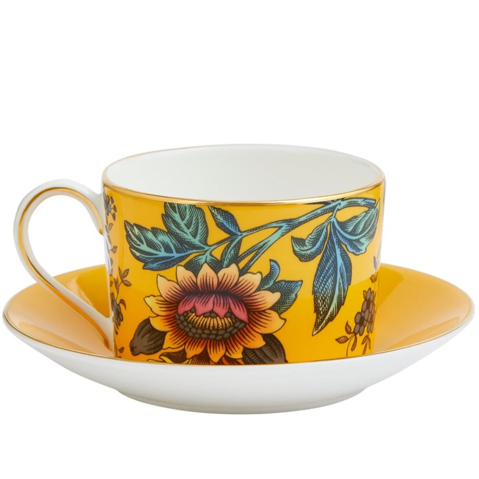 Wedgwood Wonderlust Yellow Tonquin Teacup & Saucer Set of 4