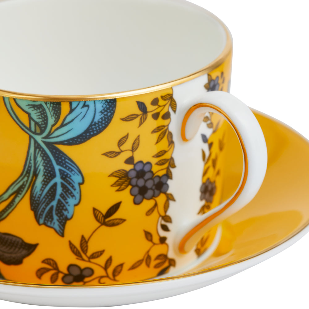 Wedgwood Wonderlust Yellow Tonquin Teacup & Saucer Set of 4