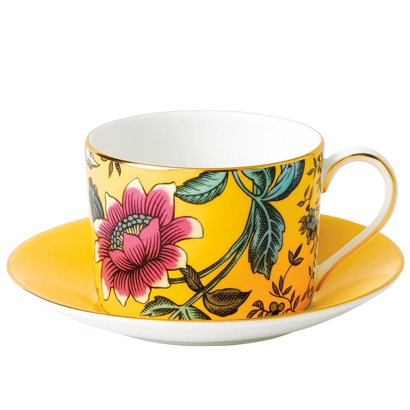 Wedgwood Wonderlust Yellow Tonquin Teacup & Saucer Set of 4