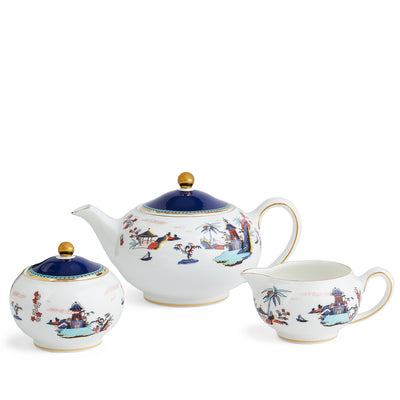 Wedgwood Wonderlust Blue Pagoda Teapot, Sugar & Cream Set