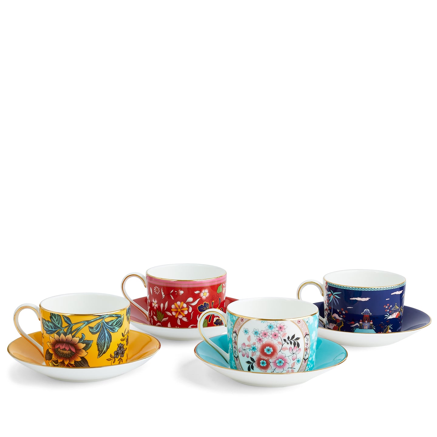 Wedgwood Wonderlust Teacup & Saucer straight, Set of 4