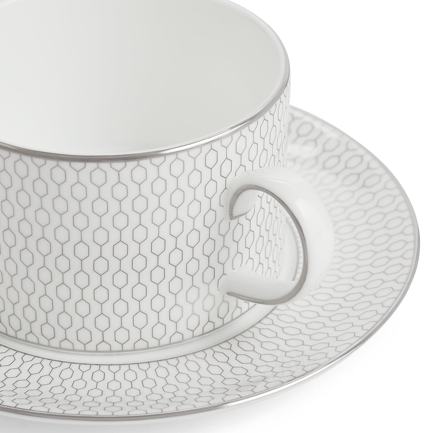 Wedgwood Gio Platinum Teacup & Saucer - Set of 4