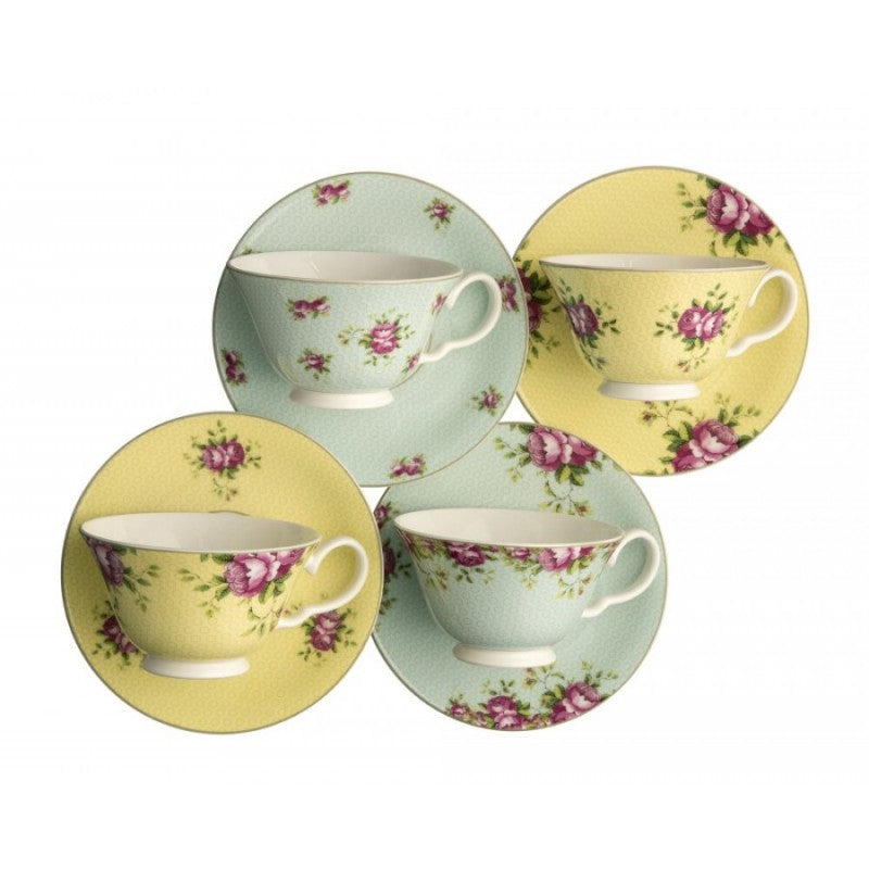 Aynsley Archive Rose Teacups & Saucers set of 4