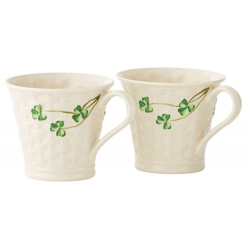 Belleek Classic Shamrock Basketweave Mug 0.25 Litre Pair