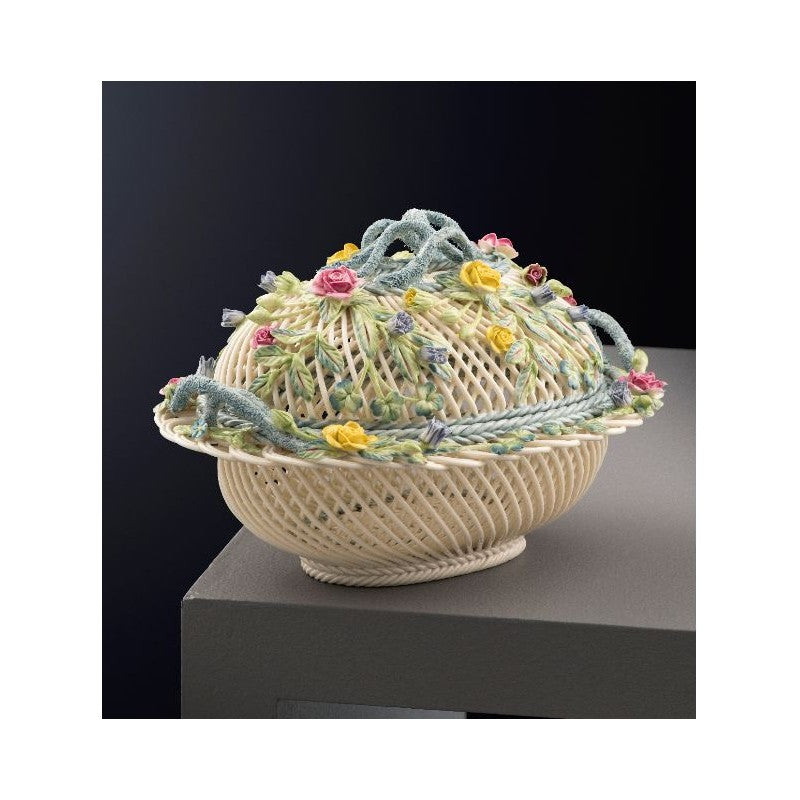 Belleek Oval Covered Basket Small 18cm