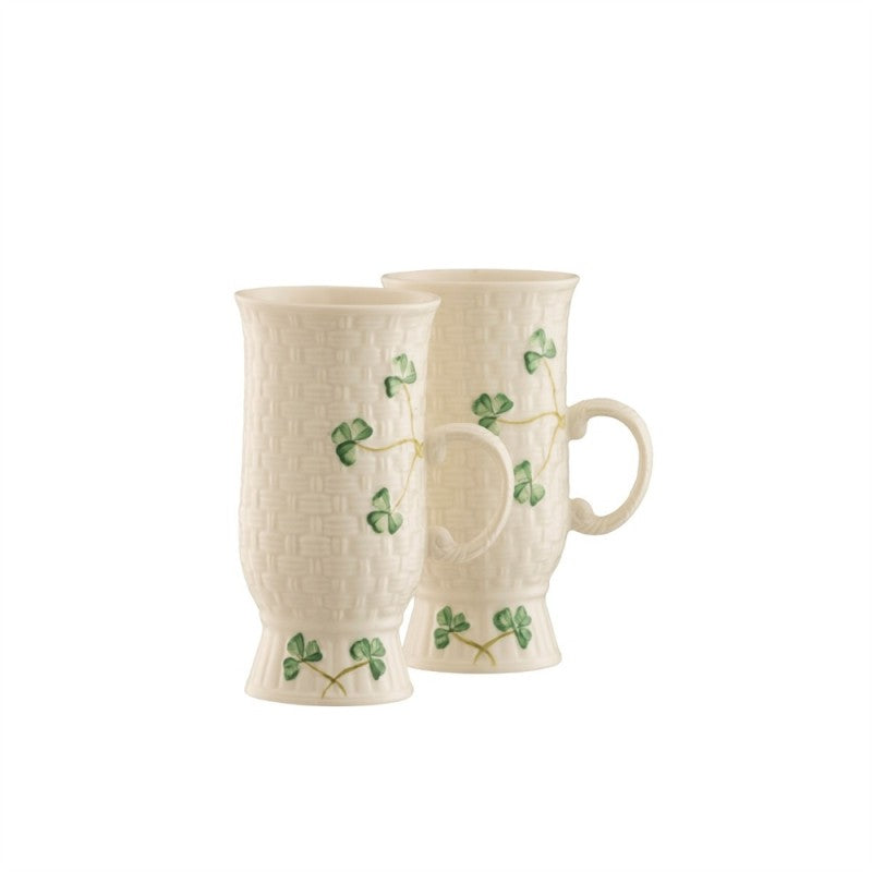 Belleek Shamrock Irish Coffee Mug Pair