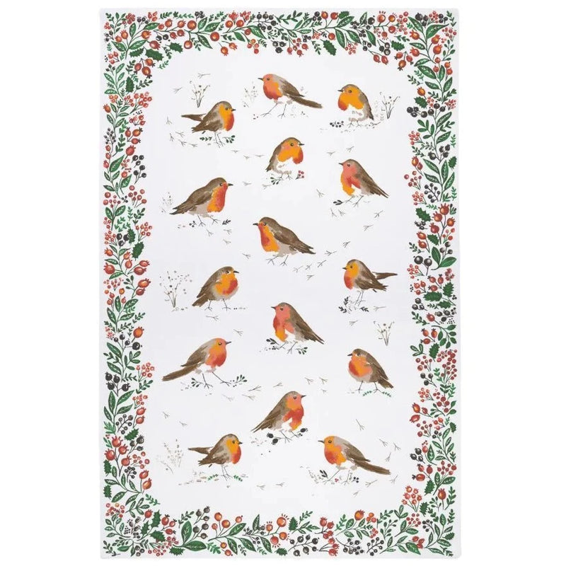 Ulster Weavers Christmas Cotton Tea Towel - Robins & Berry Border