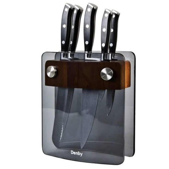 Denby 5 Piece Knife Smoked Glass Block Set