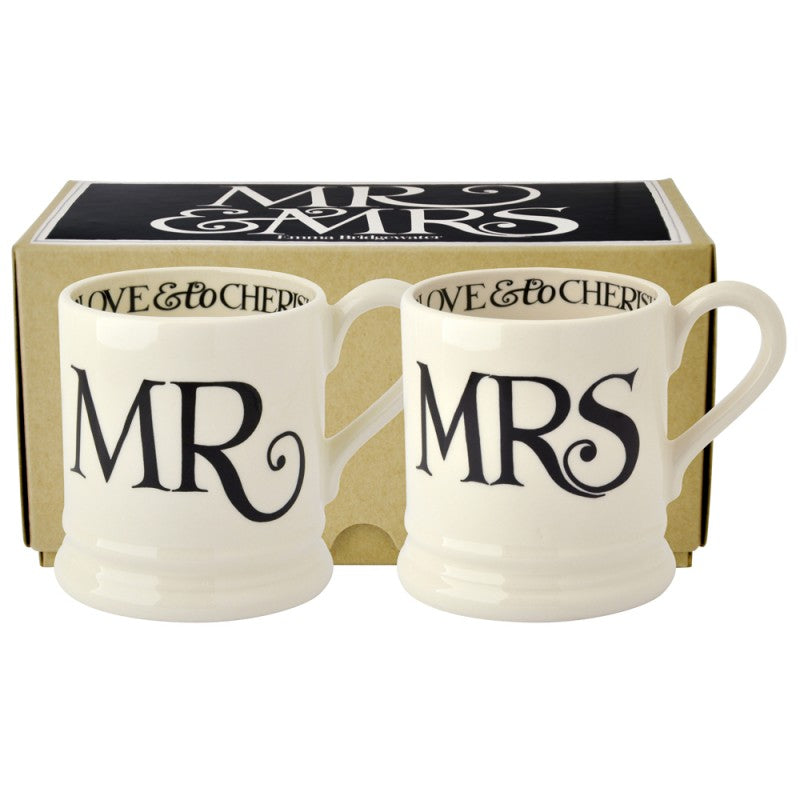 Emma Bridgewater Black Toast Mr & Mrs 2 x 1/2 Pint Mugs