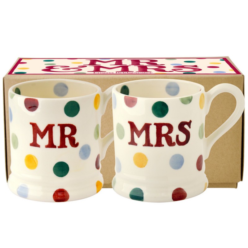 Emma Bridgewater Polka Dot Mr & Mrs set of 2 1/2 Pint Mugs (boxed)