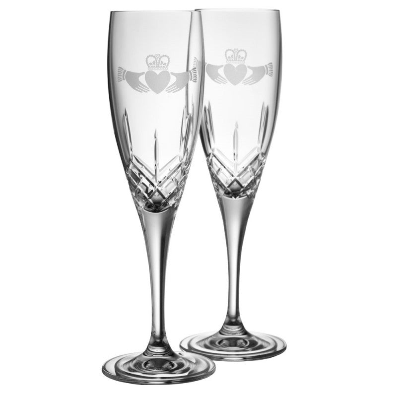 Galway Crystal Claddagh Flute Champagne Pair