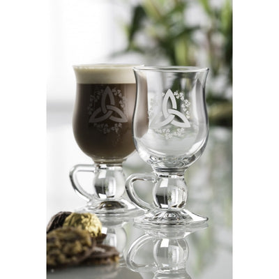 Galway Crystal Trinity Knot Shamrock Latte Pair