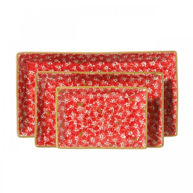 Nicholas Mosse - Lawn Red - Nest Of 3 Rectangle Plates