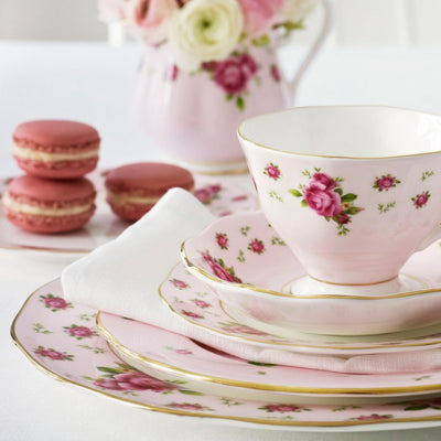 Royal Albert New Country Roses Pink Vintage Teacup and Saucer - Set of 4