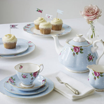 Royal Albert Polka Blue Teacup and Saucer Set of 4