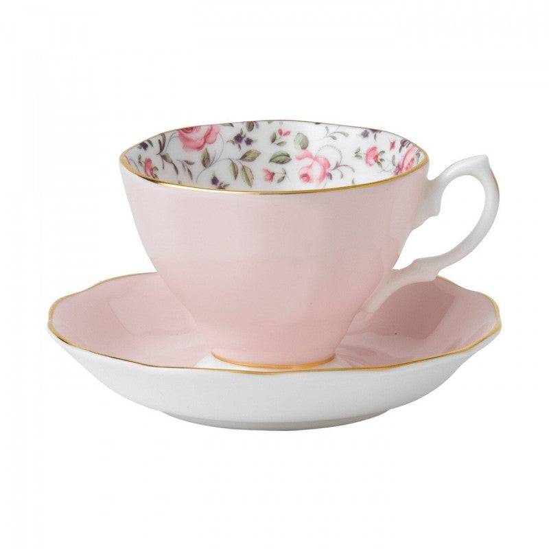 Royal Albert Rose Confetti Vintage Teacup and Saucer Set of 4