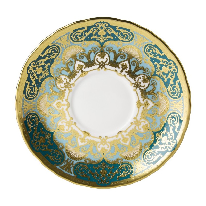 Royal Crown Derby Heritage Forest Green & Turquoise Cream Soup Saucer