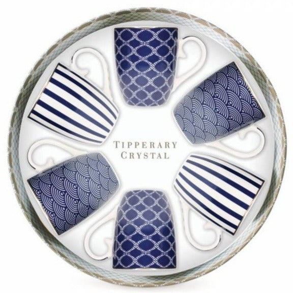 Tipperary Crystal Blue Stripe, Net & Rainbow Mug Set of 6