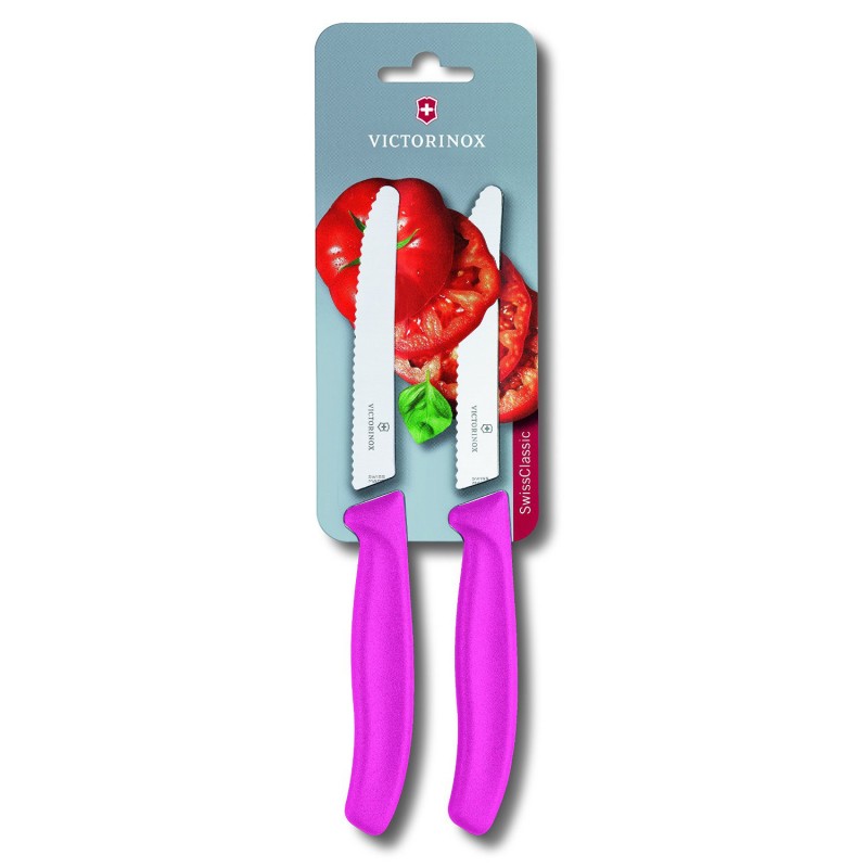 Victorinox Classic Tomato sausage knife serrated edge 11cm Pink Twin Pack - Last chance to buy