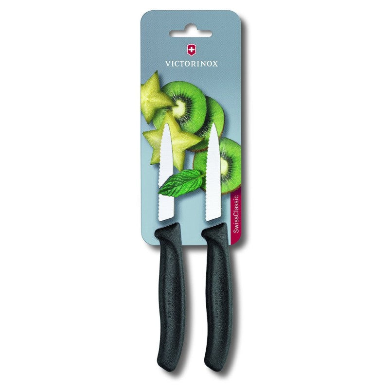 Victorinox Swiss Classic Paring knife serrated edge Pointed Tip 8cm Black Twin Pack - Last chance to buy