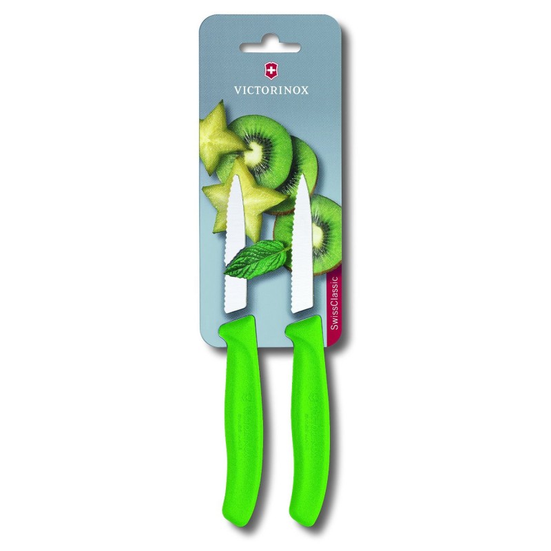 Victorinox Swiss Classic Paring knife serrated edge Pointed Tip 8cm Green Twin Pack - Last chance to buy