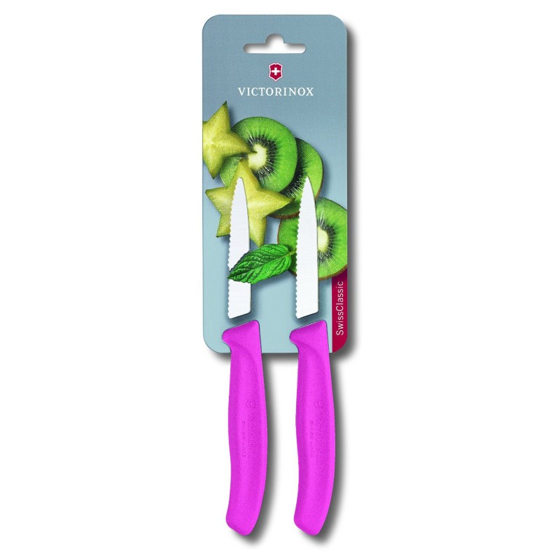 Victorinox Swiss Classic Paring knife serrated edge Pointed Tip 8cm Pink Twin Pack - Last chance to buy