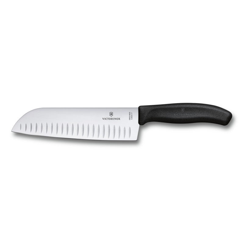 Victorinox Swiss Classic Santoku Knife, Fluted Blade 17cm Black (Blister Pack)