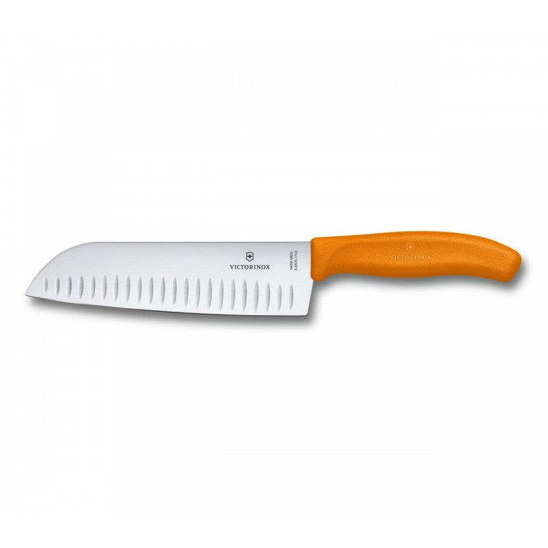 Victorinox Swiss Classic Santoku Knife, Fluted Blade 17cm Orange (Blister Pack)