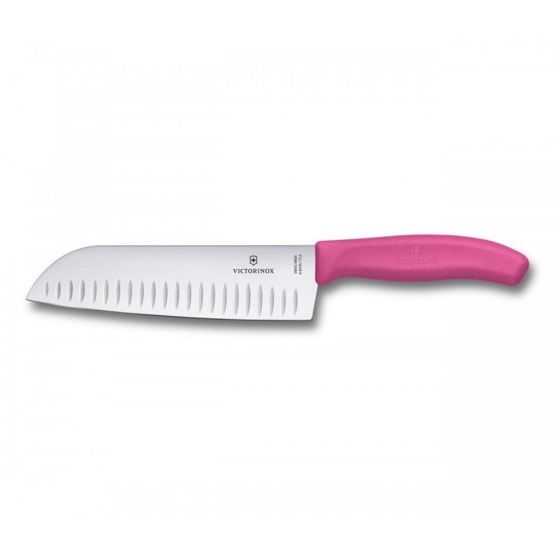 Victorinox Swiss Classic Santoku Knife, Fluted Blade 17cm Pink (Blister Pack)
