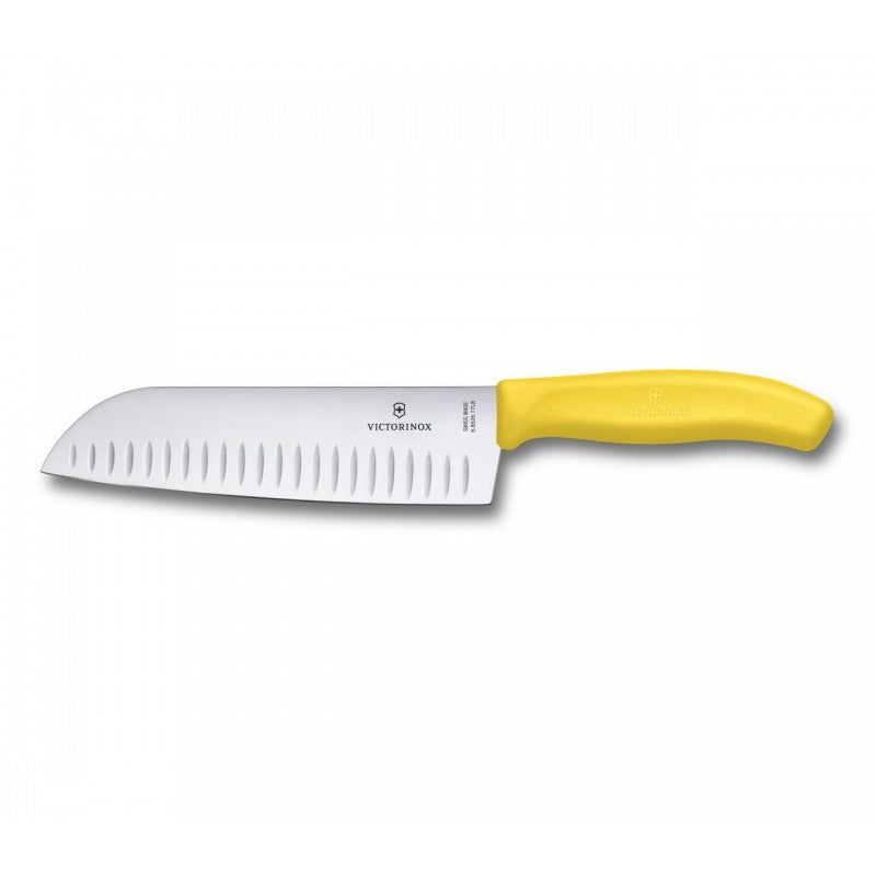 Victorinox Swiss Classic Santoku Knife, Fluted Blade 17cm Yellow (Blister Pack)