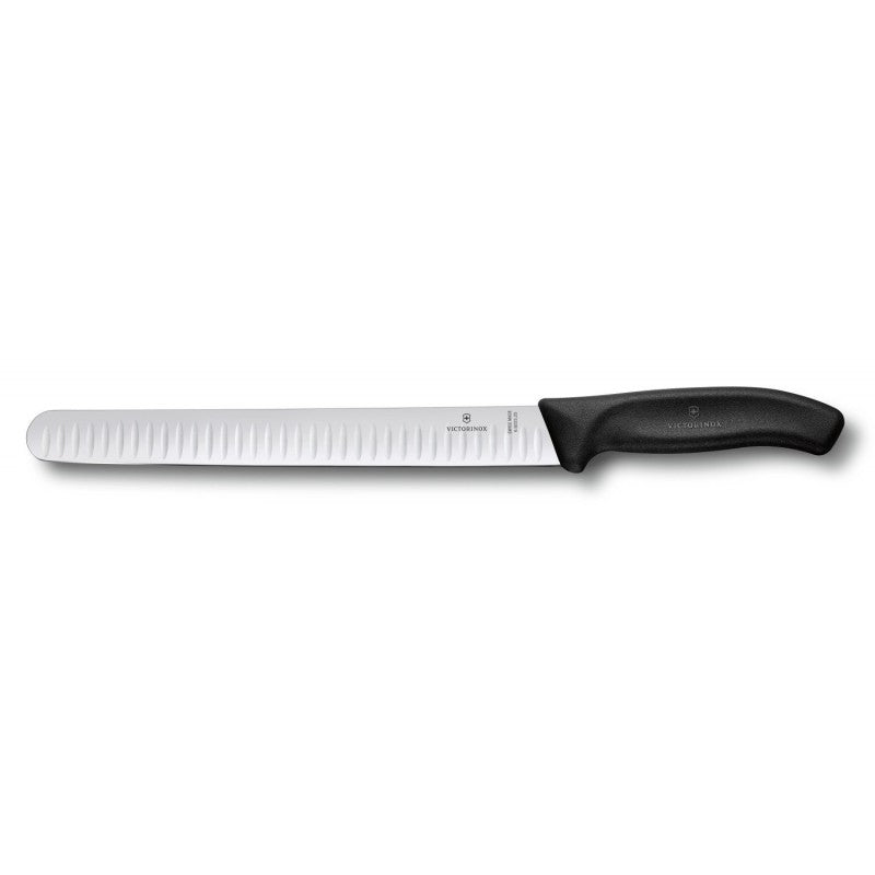 Victorinox Swiss Classic Slicing Knife, Fluted Blade, Round Tip 25cm Black (Blister Pack)