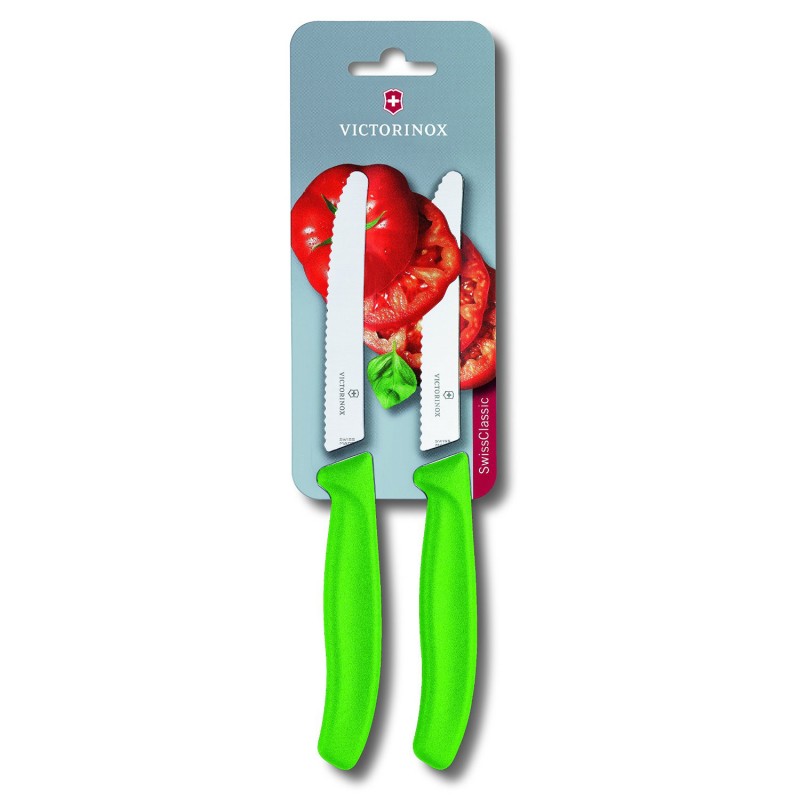 Victorinox Swiss Classic Tomato sausage knife serrated  edge 11cm Green Twin Pack