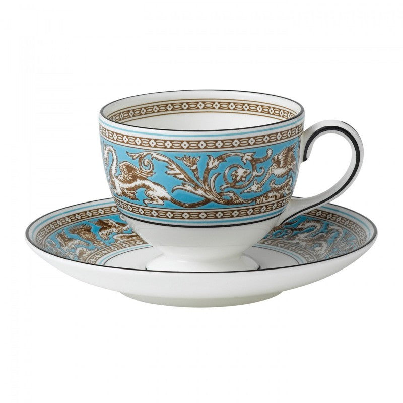 Wedgwood Florentine Turquoise Teacup and Saucer - Set of 2